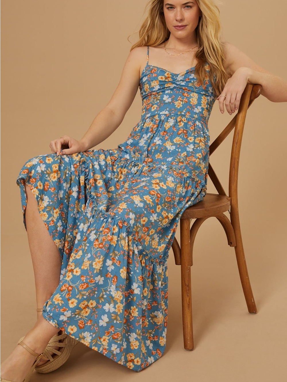 Altar'd State Blue Floral Maxi Dress with Spaghetti Straps - Picture 2 of 5